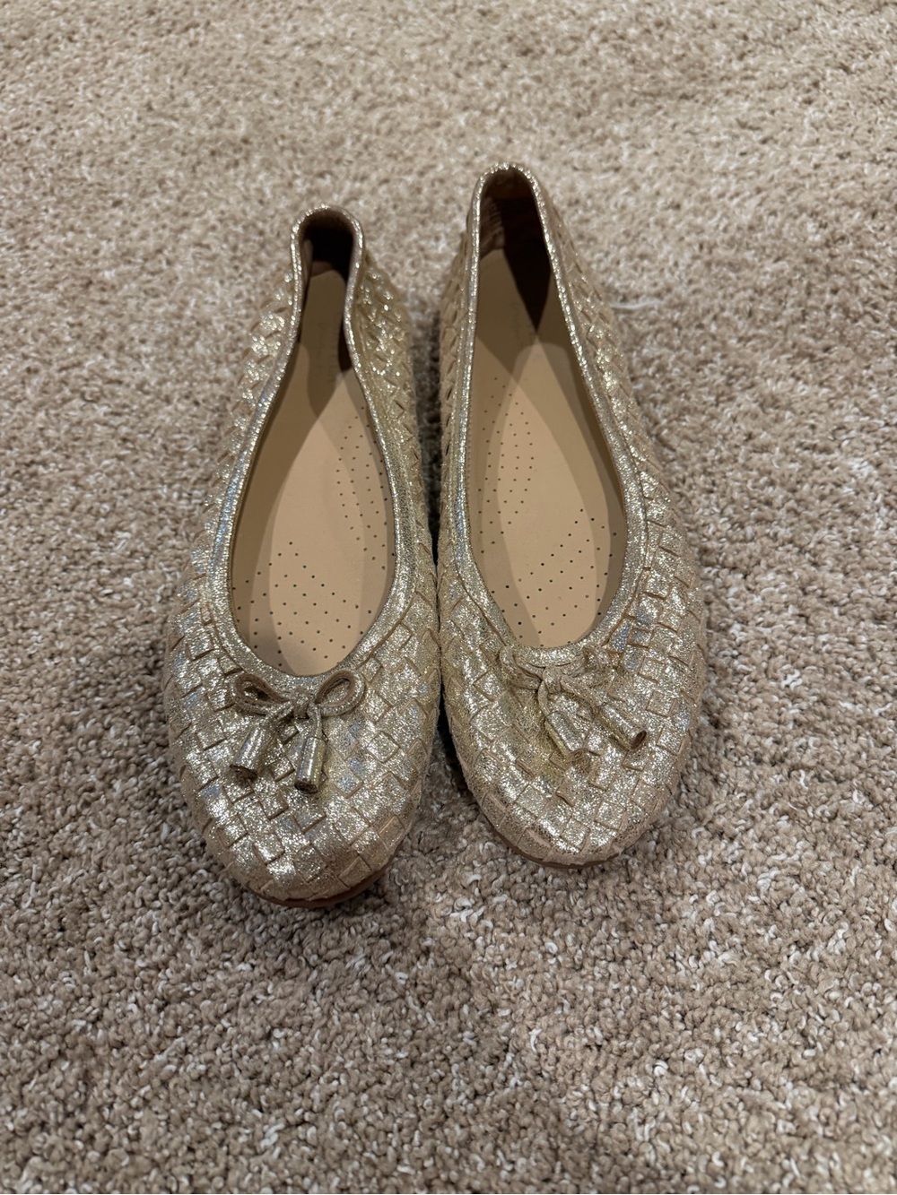 Carvela Metallic Gold Woven Ballet Flats with Bow